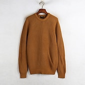 abordables Pull col rond-Homme Chandails de Noël Pull Chandail Pull Gauffré Tricoter Style classique Couleur unie Col Ras du Cou Noël Elégant Formel Intérieur Vêtement Tenue Bouffantes Automne Hiver Vin Potiron S M L