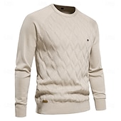 billiga Herrarnas Elite Tröjor &amp; Koftor-Herr Pullover tröja Sticka Ensfärgat Rund hals Stickat Elegant Jul Utomhus Kläder Raglanärm Vår Höst Svart Rubinrött S M L