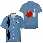 cheap Men&#039;s Bowling Shirt-Men&#039;s Geometric Bowling Ball Bowling Shirt Button Up Shirt Short Sleeve Casual Sport Casual Summer Spring Cuban Collar Button Up Blue