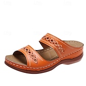 cheap Casual Sandals-Women&#039;s Dark Brown Slip-On Comfort Sandals with Arch Support and Cutout Straps, Casual Orthopedic Slide Shoes for Walking, Travel, and Daily Wear