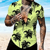 olcso Trópusi növények-Férfi Kókuszpálma Alkalmi ing Hawaii ing Aloha ing Rövid ujjú Hawaii Üdülő Vakáció Hétköznapi Fehér Medence Bíbor Lóhere