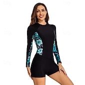 abordables Lycra de surf-Femme Maillot Anti UV Maillot de bain 1 pièce Protection solaire UV UPF50+ Poids Léger manche longue Spandex Le Maillot de corps Maillot de bain Fermeture Eclair Dorsale Natation Surf Plage Sports