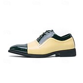 baratos Formal-sapatos oxford masculinos de couro envernizado bicolor, sapatos sociais brogue verde e bege para casamentos, festas e eventos formais