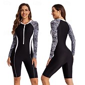 billige Utslett vakter-Dame Rash-guard One-Piece Badetøy UV Solbeskyttelse UPF50+ Hurtigtørkende Langermet Spandex Kroppsdrakt Badedrakt Forside Glidelås Svømming Surfing Strand Vannsport Treningsklær Trykket Sommer