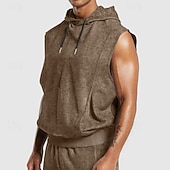 preiswerte Fitness Tank-Tops-Herren Tank Top Ärmelloser Hoodie Ärmellos Mit Kapuze Vintage Kordelzug Verblasst Lässig Sportkleidung Schwarz Marineblau Grün Top T-Shirt für Herren