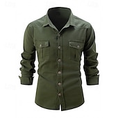 cheap Men&#039;s Button Up Shirts-Men&#039;s Shirt Summer Shirt Casual Shirt Button Up Shirt Black Blue khaki Light Grey Army Green Long Sleeve Plain Lapel Vacation Hawaiian Button-Down Clothing Apparel Fashion Casual Comfortable