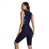 cheap One Pieces Rash Guards-Women's Rash Guard One Piece Swimsuit Patchwork Printed Front Zip Spandex UV Sun Protection UPF50+ Quick Dry Sleeveless Bodysuit Bathing Suit Surfing Beach Water Sports Summer