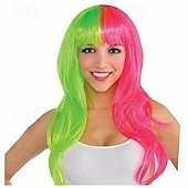 Long Black Light Neon Pink & Green Wig For Carvinal3