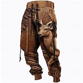 cheap Sweatpants-Men&#039;s Optical Illusion Hunting Deer Sweatpants Trousers Mid Waist Drawstring Elastic Waist Active Vintage Casual Outdoor Streetwear with Pockets Spring Fall 3D Print Brown Gray