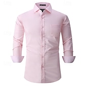 cheap Men&#039;s Non Iron Shirts-Men&#039;s Shirt Dress Shirt Button Up Shirt Plain Wedding Party Black White Pink Wine Long Sleeve Lapel Spring &amp;  Fall Clothing Apparel
