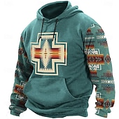 baratos Hoodies Étnicos Vintage-Homens asteca Cowboy Moletons Moletom Étnico Vaqueiro Manga Longa Gola Redonda Feriado Streetwear Preto Azul Com Cordão Outono Inverno Designer
