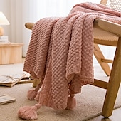 cheap Blankets &amp; Throws-Fringed Ribbed Knit Blanket Solid Color Throw for Bed and Sofa Stylish and Cozy Design Perfect for Lazy Days, Fashionable Shawls, or Home Textiles Soft and Comfortable for Year-Round Use