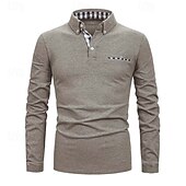 preiswerte Klassisches Poloshirt für Herren-Herren Golfhemd Golf Poloshirts Arbeit Casual Kargen Langarm Basic Modern Farbblock Patchwork Knopf Frühling &amp; Herbst Regular Fit Königliches Blau Blau Dunkelgrau Khaki Hellgrau Hellblau Golfhemd