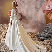 voordelige Bloemenjurken-Bloemenmeisjesjurk Voor meisjes Feestjurk Prestatie Bruiloft Feest Prinses Zoet Netstof Effen Kleur Mouwloos Schouderafhangend Ivoor Kinderen