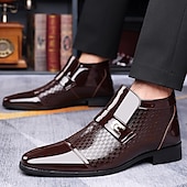 cheap Dress Boots-Men&#039;s Patent Leather Ankle Boots – Sleek Formal Design with Buckle Detail for Weddings, Parties, and Business Wear