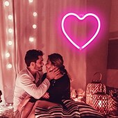 economico Lampade neon LED-luce al neon a forma di cuore rosa - led per San Valentino &amp;decorazione per feste perfetta per la stanza delle ragazze, dormitorio, decorazione per la casa per l&#039;anniversario di matrimonio