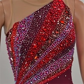 halpa Taitoluistelupuvut-Taitoluistelupuku Naisten Tyttöjen Luistimet Hameet Punainen Epäsymmetrinen helma Silmukka Erittäin elastinen Kouluts Kilpailu Luisteluasu Klassinen Kristalli / Strassi Hihaton Luistelu Taitoluistelu