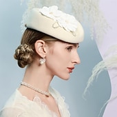 voordelige Feesthoeden-hoed 100% Wol Damesbaret Bruiloft Teaparty Elegant Bruiloft Met Nep Parel Bloemen Helm Hoofddeksels