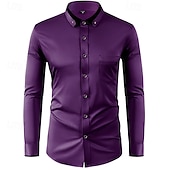 voordelige Overhemden met knopen voor heren-Voor heren Overhemd Overhemd met knopen Kleurenblok Bruiloft Feest Zwart Wit Wijn Rood Lange mouw Revers Lente &amp; Herfst Kleding Lapwerk