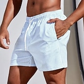 baratos calções de banho e calções de surf-Homens Calção Justo de Natação Shorts de Natação Bermuda de Surf Roupa de banho Com Cordão Com bolsos Natação Surfe Praia Esportes Aquáticos Riscas Verão Primavera