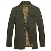 billiga Herrars klassiska kavajer-Herr Kavaj Utomhus Ledigt Ficka Mode Ledigt Vår &amp; Höst Bomull Polyester Slät Ficka Ledigt / vardag Enkelknäppt Blazer Svart Armégrön