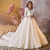 preiswerte Kleider für die Blumenmädchen-kinderkleidung Mädchen Kleid für die Erstkommunion Party Kleid Feste Farbe Ärmellos Langarm Leistung Hochzeit Party Gitter Prinzessin Süß Gitter Mitte der Wade Etuikleid Tüll-Kleid Sommer Frühling