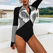 abordables Lycra de surf-Femme Maillot Anti UV Maillot de bain 1 pièce Protection solaire UV UPF50+ Poids Léger manche longue Spandex Le Maillot de corps Maillot de bain Zip sur le devant Natation Surf Plage Sports nautiques