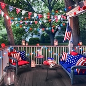 cheap Battery String Lights-1 Pc 33FT-100 LED Patriotic String Lights July 4th Independence Day Red Blue White Ball Decorative LED String Patriotic Gathering Party Atmosphere 8 Function Remote Control Waterproof Battery Box