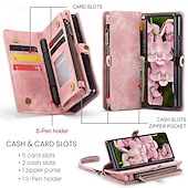 cheap Samsung Cases-Phone Case For Samsung Galaxy Z Fold 6 Z Fold 5 Z Fold 4 Wallet Case with Stand Holder Zipper with Wrist Strap Retro TPU PU Leather