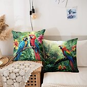 baratos estilo animal-Capa de almofada decorativa de pássaros tropicais 1 peça, capa de almofada quadrada macia, fronha para quarto, sala de estar, sofá, cadeira