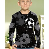 billiga Pojkens 3D Sporter &amp; Spel-Pojkar 3D Grafisk Fotboll T-shirt Långärmad Vår Höst Mode Grundläggande Barn 4-12 år Rund hals Utomhus Ledigt Dagligen Normal
