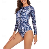 economico Rash Guards Interi-Per donna Top sottomuta Costume Intero Floreale Patchwork Stampato Cerniera Frontale Asciugatura Rapida Leggero Traspirante Manica Lunga Body costume da bagno Surf Spiaggia Sport Acquatici Estate