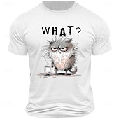 お買い得  メンズグラフィックTシャツ-メンズ Tシャツ、面白いグランピーキャット「何？」モーニングコーヒー ショートスリーブグラフィック Tシャツ