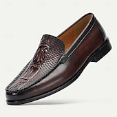 billiga Premium läder Loafers-Herr Tofflor och Slip-Ons Läder Italienskt fullkornigt kohud Bekväm Halksäker Loafers Kaffe