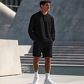 preiswerte Basic T-Shirts für Herren-Herren Zweiteilig Poloshirts Reißverschluss-Polo Polo-Set Langarm Kurze Hose Polokragen Halber Reißverschluss Sommer Frühling Herbst Farbblock Klassisch Gymnastik Lässig 2 teilig Urlaub