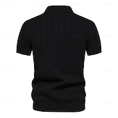 cheap Men&#039;s Elite Polo-Men&#039;s Business Casual Lapel Button Short Sleeve Vintage Fashion Solid Color Vertical Stripes Buttons All Seasons Black Bronze Light Grey Beige