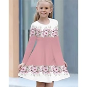 voordelige 3D Bloemenjurk-Pasen Meisjes 3D Bloemig Grafisch Jurk Lange mouw Zomer Lente Vakantie Dagelijks Feestdagen Prinses Mooi Zoet Kinderen 4-12 jaar Casual jurk A lijn jurk Tot de knie Normale pasvorm