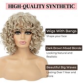 cheap Synthetic Trendy Wigs-Short Curly Wig with Bangs for Women Wigs with Bangs Curly Synthetic Wig for Daily Use Party Cosplay