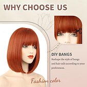 cheap Synthetic Trendy Wigs-Bob Wig with Bangs Short  Wig for Women, Cosplay Wig Easy to Wear, Straight Bob Wig for White Women, Synthetic Wig for Everyday, Party and Halloween