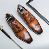 baratos Formal-sapatos oxford masculinos de couro sintético genuíno com bico fino – design brogue clássico, estilo formal, ideal para negócios, casamentos e ocasiões especiais