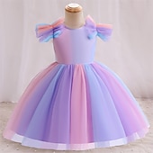 billige Blomsterkjoler-Blomsterpikekjole Barn Jente Prinsesse kjole Ytelse Bryllup Fest Elegant Vakker Netting Helfarge Kortermet Crew-hals Svart Hvit 4 år +