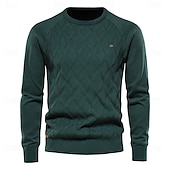 billiga Herrarnas Elite Tröjor &amp; Koftor-Herr Pullover tröja Sticka Ensfärgat Rund hals Stickat Elegant Jul Utomhus Kläder Raglanärm Vår Höst Svart Rubinrött S M L