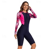 ieftine Gărzi cutanate-Pentru femei Bariere Iritatie Costum de baie Protecție UV la soare UPF50+ Ușor Manșon Lung Spandex Salopetă Costum de baie Fermoar Față Înot Surfing Plajă Sporturi Acvatice  Imprimat Vară Primăvar