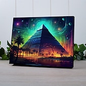 abordables Décoration murale LED-Décoration murale en toile à LED trippante en forme de pyramide, décoration murale éclairée par LED, impression sur toile éclairée à piles 2AA, lumière LED pour cuisine, chambre à coucher ou
