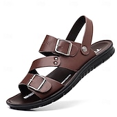 abordables Sandales de Vacances-sandales en similicuir pour hommes avec sangles à double boucle – chaussures d&#039;été décontractées confortables et antidérapantes pour l&#039;extérieur