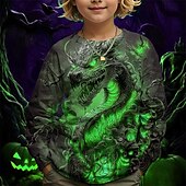 billiga Pojkens 3D-djur-Pojkar 3D Grafisk Drake T-shirt Långärmad Vår Höst Mode Grundläggande Barn 4-12 år Rund hals Utomhus Ledigt Dagligen Normal