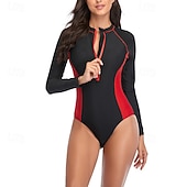 economico Rash Guards Interi-Per donna Top sottomuta Costume Intero Floreale Patchwork Stampato Cerniera Frontale Asciugatura Rapida Leggero Traspirante Manica Lunga Body costume da bagno Surf Spiaggia Sport Acquatici Estate