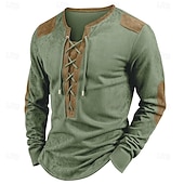 abordables Camiseta de punto gofre-Hombre Camiseta con diseño de gofre Camiseta Camisa henley gofrada Manga Larga cuello con cordones Otoño Color sólido Tradicional / Retro Casual Retazos Bolsillo Exterior Hogar Deporte Rojo Azul