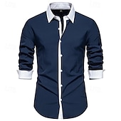 preiswerte Button-Down-Hemden für Herren-Herren Hemd Oberhemd Knopfhemd Farbblock Hochzeit Party Schwarz Weiß Marineblau Blau Langarm Kargen Frühling &amp; Herbst Bekleidung