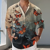 abordables Motif Animal-Homme Papillon Chemise décontractée Chemise boutonnée manche longue Mode Décontractée Casual Printemps Automne Col V Boutons Bleu de minuit